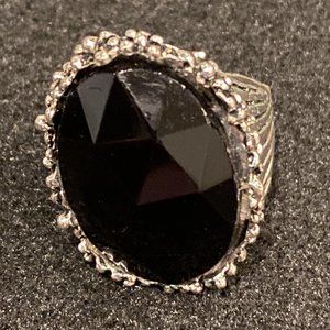 💍 Costume Silver Ring with Large Black Stone